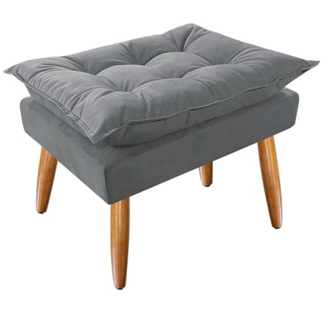 Puff Decorativo Opala Suede Pés Palito - Bela Móveis: Cinza