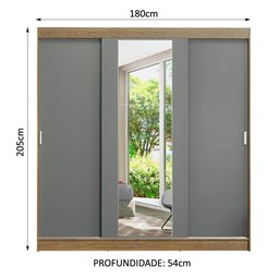 Guarda-roupa Casal Madesa Reno 3 Portas de Correr com Espelho - 4