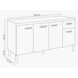 Balcão Gabinete de Pia 150cm 4 Portas 1 Gaveta Gabriela Cinza - Ajl Moveis - 4