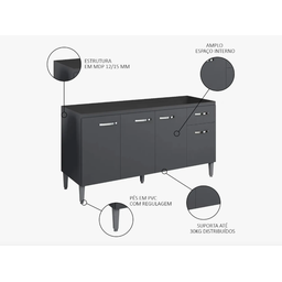 Balcão Gabinete de Pia 150cm 4 Portas 1 Gaveta Gabriela Cinza - Ajl Moveis - 3
