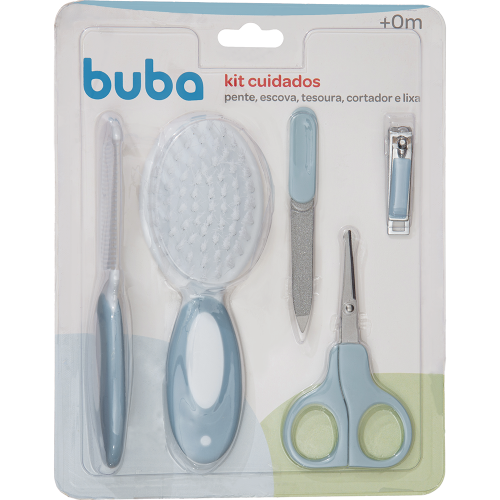 Kit de cuidados e higiene bebê com tesoura cortador pente e escova - Azul - 9