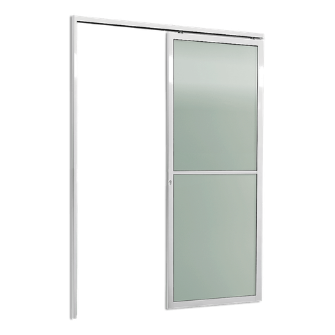 Porta de Correr Alumínio Branco Parede 1 Folha Vidro Fixo Inteira Maxx