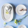 4 Pratos de Sobremesa 21cm em Porcelana Relevo Chevron Germer Branco Redondo - 4