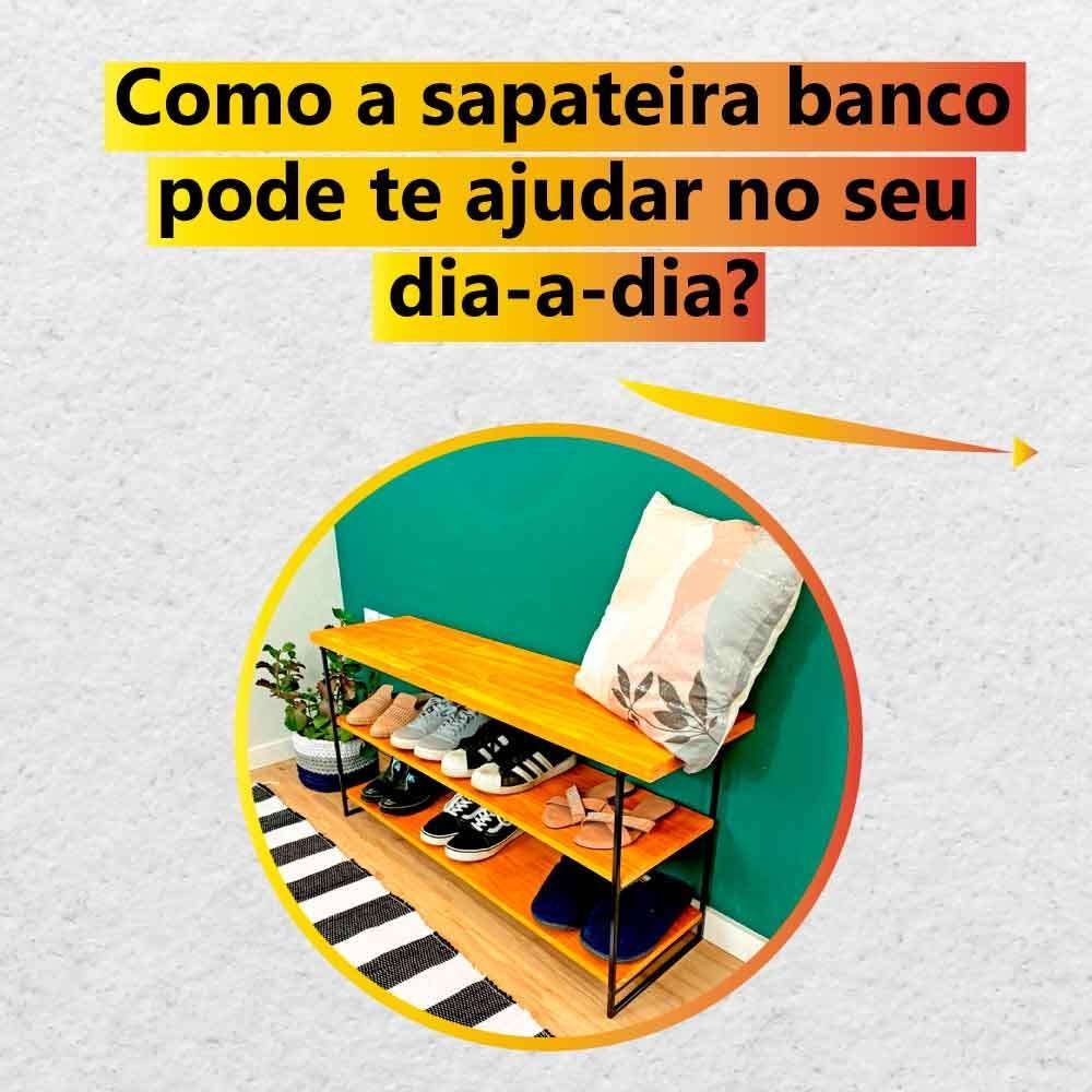 Sapateira Banco Industrial de Ferro e Madeira Nozes e Preto - 7