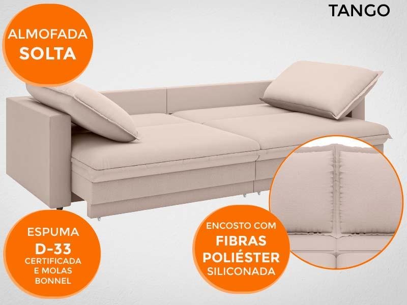 Sofá Tango 2,60M Sem Caixa, Retrátil e Reclinável Velosuede Bege - Netsofás - 4