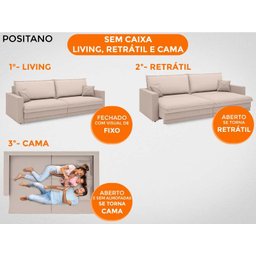 Sofá Tango 2,60M Sem Caixa, Retrátil e Reclinável Velosuede Bege - Netsofás - 2