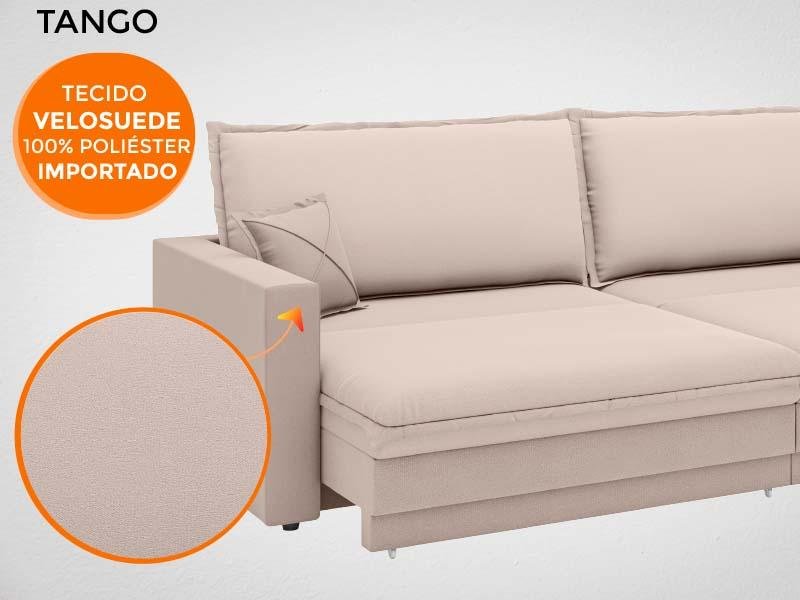 Sofá Tango 2,60M Sem Caixa, Retrátil e Reclinável Velosuede Bege - Netsofás - 6
