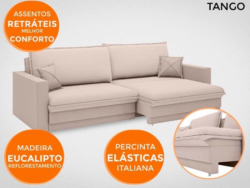 Sofá Tango 2,60M Sem Caixa, Retrátil e Reclinável Velosuede Bege - Netsofás - 5