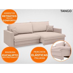 Sofá Tango 2,60M Sem Caixa, Retrátil e Reclinável Velosuede Bege - Netsofás - 5