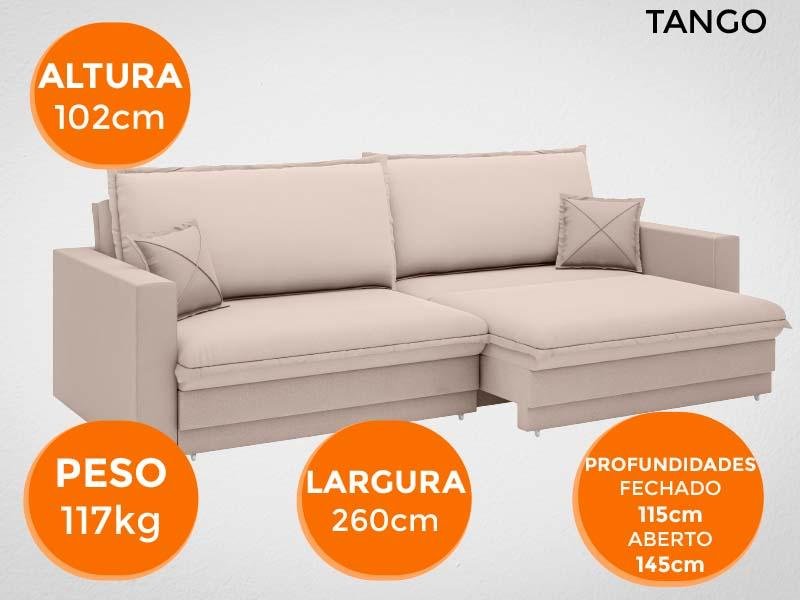 Sofá Tango 2,60M Sem Caixa, Retrátil e Reclinável Velosuede Bege - Netsofás - 7