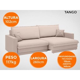 Sofá Tango 2,60M Sem Caixa, Retrátil e Reclinável Velosuede Bege - Netsofás - 7