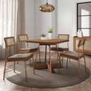 Ver imagem 1 de Conjunto Mesa Jantar 90cm + 4 Cadeiras Estofadas C/ Tela Nf Cor:nogal com Areia Rosê