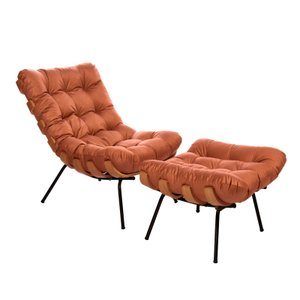 Poltrona Costela com Puff Suede Terracota - Zahav Estofados