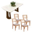 Ver imagem 1 de Mesa de Jantar 1,60m C/ Tampo de Vidro + 4 Cadeiras 100% Mdf Cor:off White com Freijó e Bege Rú