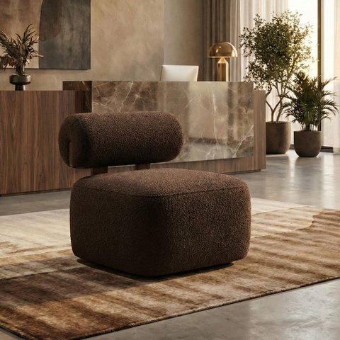 Poltrona Decorativa Livi Sala Estar Boucle Marrom - Montanaris Decor