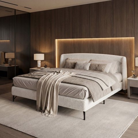 Cama Estofada Queen com Estrutura Reforçada e Design Moderno Florença Bege