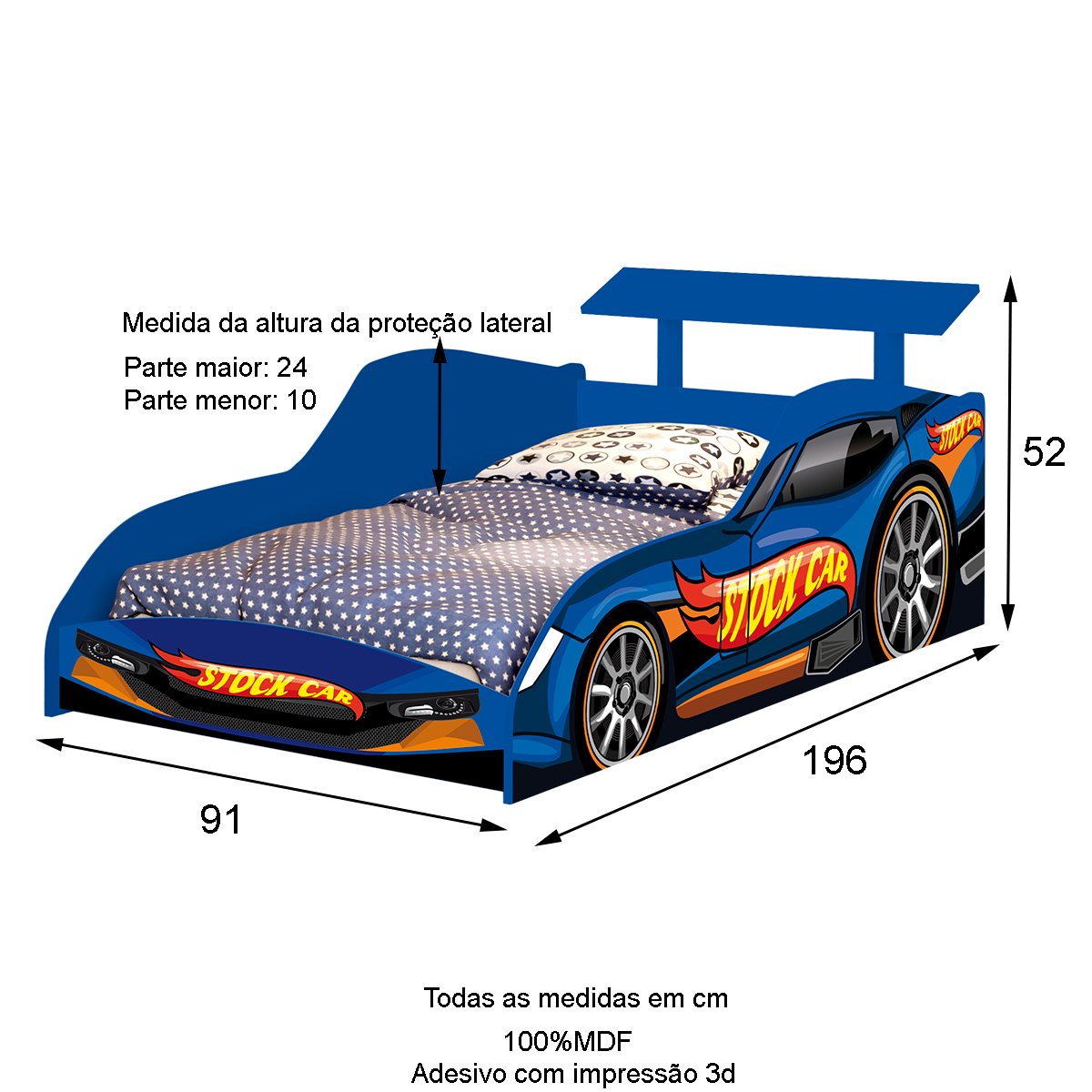 Cama E Guarda Roupa Infantil Carro Stock Car Azul - Móveis Bela