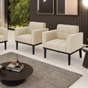 Ver imagem 1 de Kit 2 Poltronas Decorativas Karen Pés Fixo em Madeira Preto Suede Bege G19 - Gran Belo