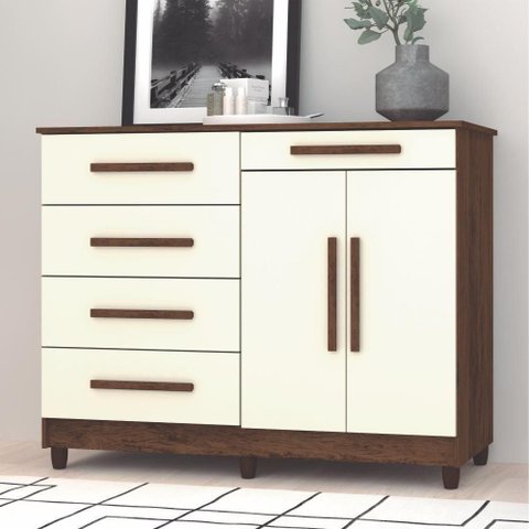 Cômoda Muskogee 5 Gavetas 2 Portas Imbuia Champagne