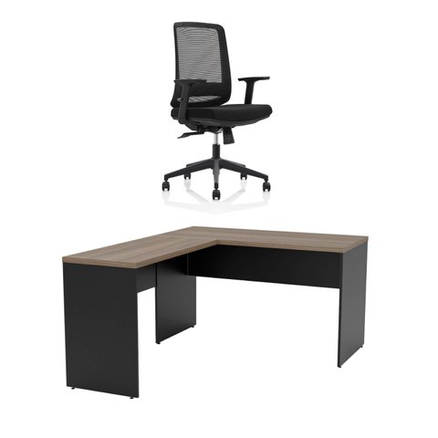 Mesa de Escritório em L 120x60cm + Cadeira Ergonômica Reclinável com Apoio Lombar