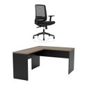 Ver imagem 1 de Mesa de Escritório em L 120x60cm + Cadeira Ergonômica Reclinável com Apoio Lombar