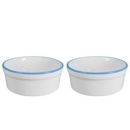 Kit Comedouro e Bebedouro de Porcelana 300ml Borda Azul - 1