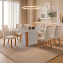 Ver imagem 2 de Mesa de Jantar Isadora 180cm Tampo MDF e Vidro Canto Copo com 6 Cadeiras Lira Moderna Mobília