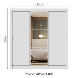 Guarda-roupa Casal 3 Portas de Correr com Espelho Branco Nobre Madesa - 3