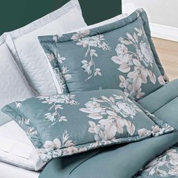 Kit Edredom Celi Super King Dupla Face Micropercal 200 Fios 3 Peças - Verde Floral - 3