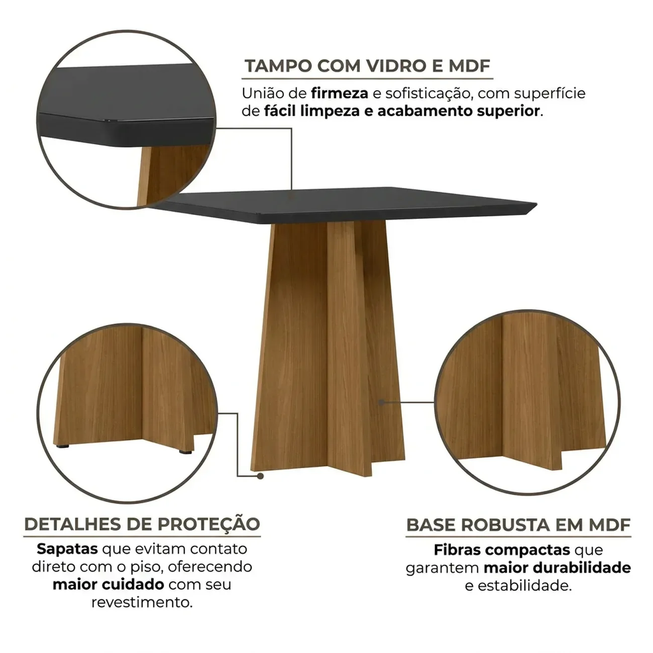 Ver imagem 3 de Mesa de Jantar Anitta 4 Lugares Vidro/MDF 90cm Marrom Ype/Preto