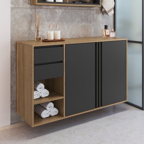 Gabinete de Banheiro 110cm com 2 Portas e Gavetas sem Cuba Antônia