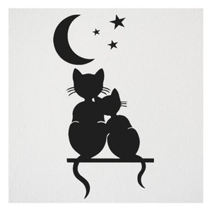 Adesivo Gato Lua Parede Porta Box Geladeira Decoração