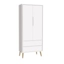 Ver imagem 2 de Dormitório Theo Retrô 2 Portas, Cômoda 1 Porta, Berço Branco Fosco com Pés Madeira Natural e Colchão