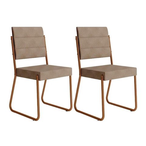 Cadeira Sala de Jantar 1736 Aço Kit 2 Uni Cobre Linho Areia Carraro