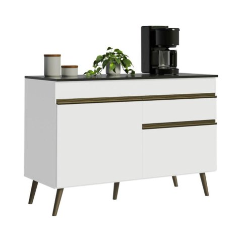 Balcão de Cozinha com Tampo 2 Portas e 1 Gaveta 120cm Retrô Florença Multimóveis MP2423 Branco
