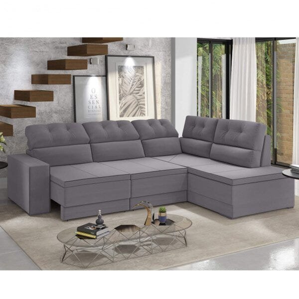 Menor preço em Sofá 5 Lugares Retrátil de Canto Suede Plush Veneza Espresso Móveis