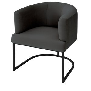 Poltrona Decorativa Arredondada Emi Base de Ferro Preto Fosco em Veludo Cinza Estofama
