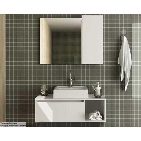 Conjunto de Banheiro Armário C- Espelho Bn3602 e Balcão Suspenso Bn3601 C- Cuba Pia Bn3600 80cm