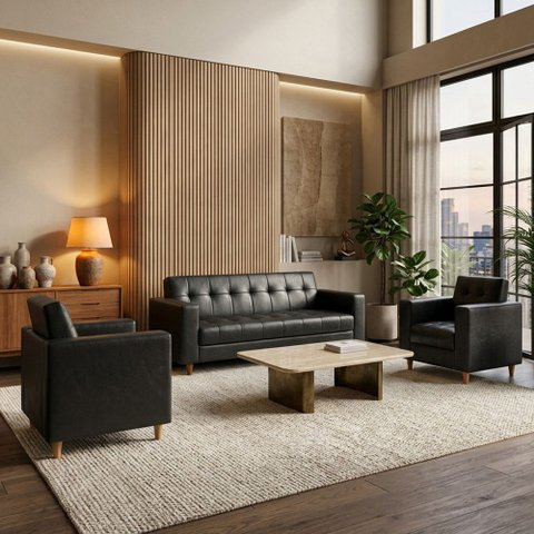 Sofá 3 Lugares com Kit 2 Poltronas Arezzo Sintetico PU D03 - D'Rossi