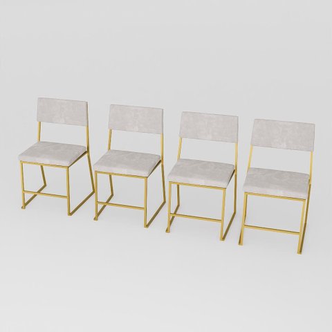 Kit 4 Cadeira Jantar Cozinha Estofada com Encosto Dourado Suede Dubai