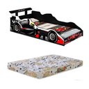 Ver imagem 1 de Cama Carro Infantil + Colchão Formula 1 Preto 100% MDF J&A Móveis