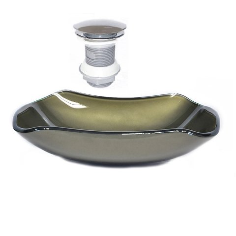CUBA DE VIDRO ABAULADA 45CM OURO ENVELHECIDO + VALVULA CLICK