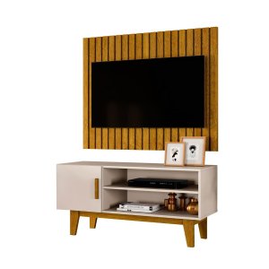 Rack com Painel Ripado Bancada Tv 42" Sala Quarto Carmolar