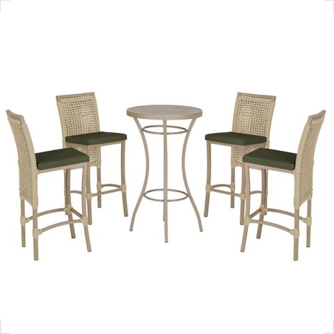 Mesa Bistro e 4 Banquetas Roma Fendi Corda Náutica 13 Trama Original