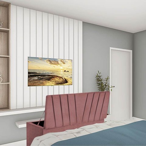 Calçadeira Baú Recamier Estofada Cama de Casal 140cm Bélgica Suede Rose- Mabe Magazine
