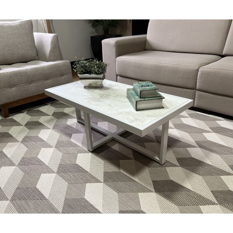 Mesa de Centro Retangular Paris Industrial Branco com Mdf