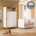Ver imagem 1 de Quarto de Bebê com Berço Slim 4315 e Roupeiro 5085 Flora Branco Acetinado Qmovi + Colchão Ortobom