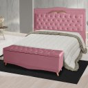 Ver imagem 2 de Kit de Cabeceira de Cama Box e Calçadeira Baú Helena Casal 140 Cm Retro Capitonê Suede Rosa Bebê Eli