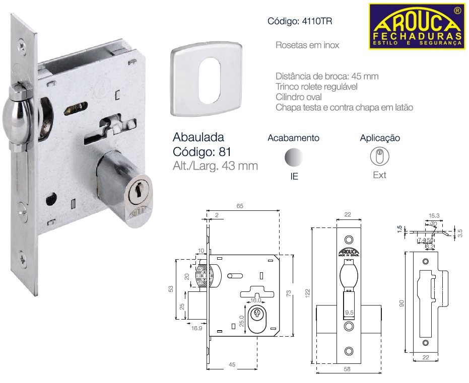 Fechadura Trinco Rolete Pivotante Arouca Tr Inox Polido Madeiramadeira