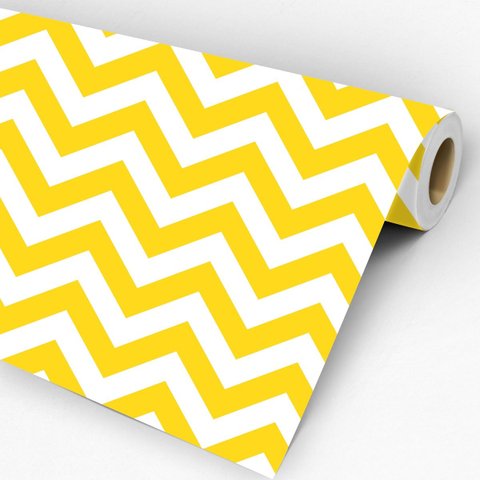 Papel de Parede Adesivo Chevron Amarelo e Branco Quarto Sala Auto-colante